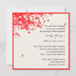 Rote Bäume und Vögel Einladung