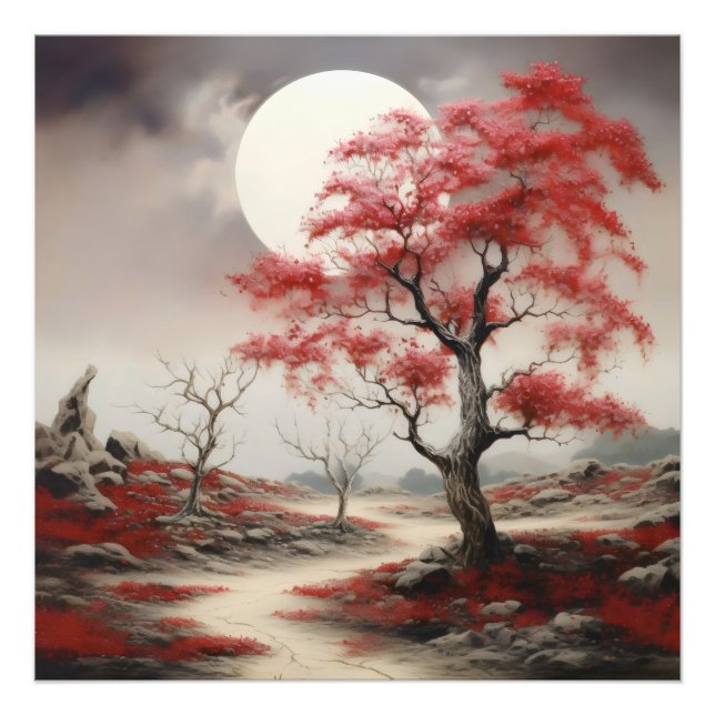 Rote Baumnacht Landschaft Fotodruck (Vorne)