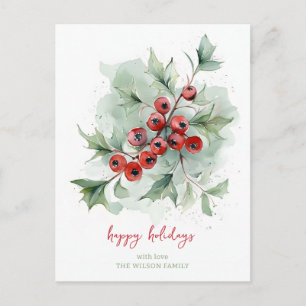 Rote Beeren Botanische Aquarell Weihnachten