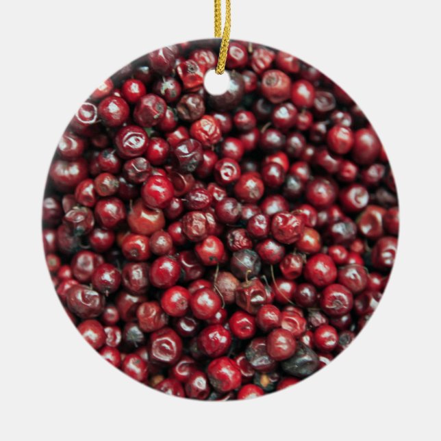 Rote Beeren des Himalaya Keramik Ornament (Vorne)