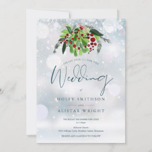 Rote Beeren Florale QR-Code Winterhochzeit Einladung