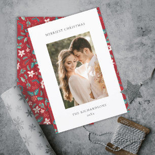 Rote Beeren Frohe Weihnachten Blumiges Muster Foto