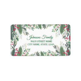 Rote Beeren, grün, grün und grün Adressaufkleber