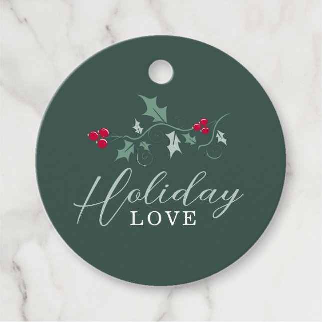Rote Beeren Grüne heilige Blätter Weihnachts-Liebe Geschenkanhänger (Vorderseite)