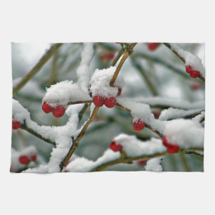 Rote Beeren im Winterschnee Küchentuch