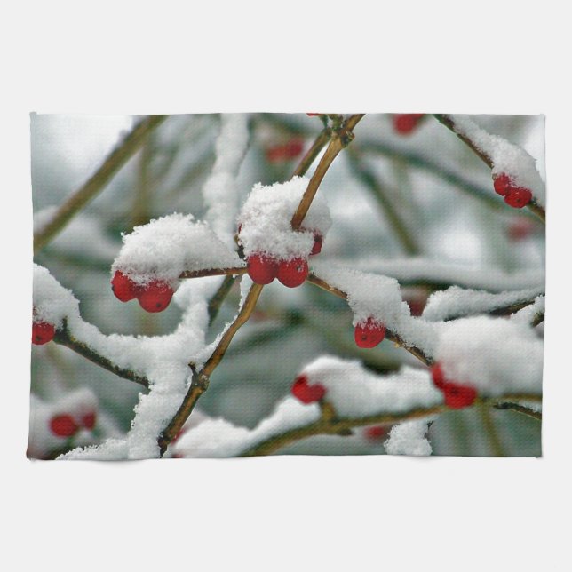 Rote Beeren im Winterschnee Küchentuch (Horizontal)