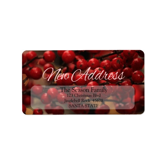 Rote Beeren Neue Adresse Weihnachtslabel Adressaufkleber (Vorne)