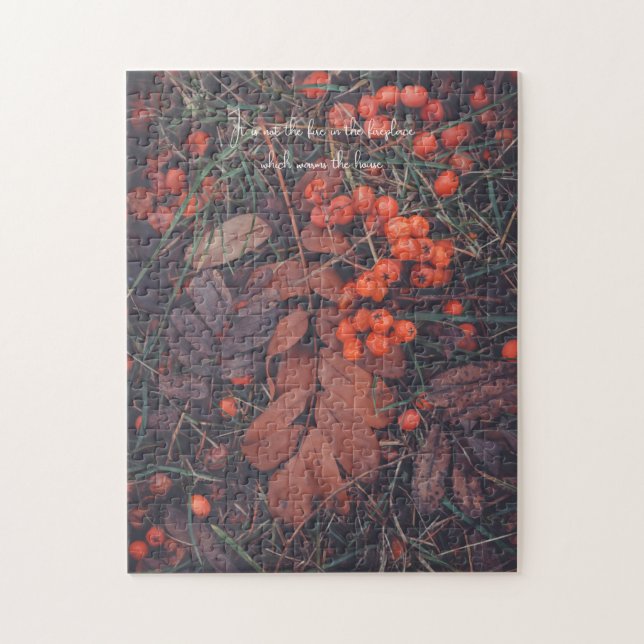 Rote Beeren und braune Herbstblätter Puzzle (Vertikal)