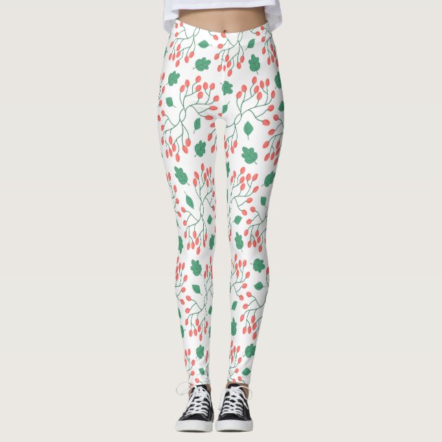 Rote Beeren und grüne Blätter Leggings (Vorderseite)