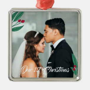 Rote Beeren - Unser erstes Weihnachten - Hochzeits Ornament Aus Metall