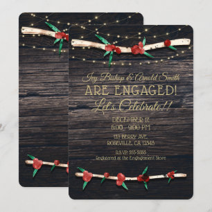 Rote Beeren Zweige und Lichter Rustikale Verlobung Einladung