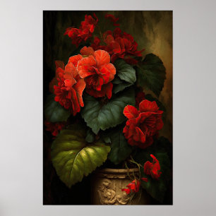 Rote Begonias Blume Art Print Poster