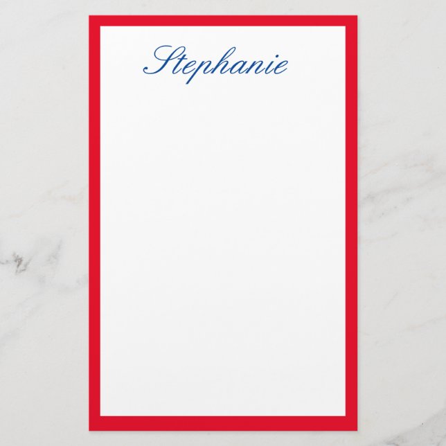 Rote begrenzte Kanten Monogramme Blau Weiß Briefpapier (Vorderseite)