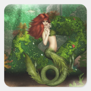 Rote behaarte Meerjungfrau-Aufkleber Quadratischer Aufkleber