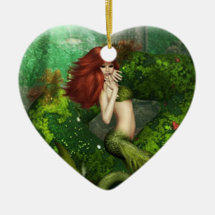 Rote behaarte Meerjungfrau-Verzierung Keramikornament
