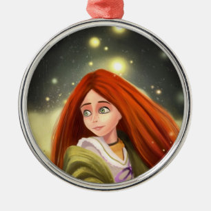 rote behaarte Verzierung Mädchen des Cartoon Silbernes Ornament