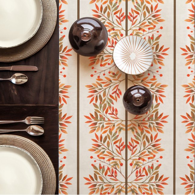 Rote Berries & Blätter Botanisches Elfenbein Kurzer Tischläufer (Fall Red Rowen Berries Ivory Table Runner)