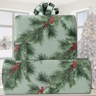 Rote Berries Garland Sage Geschenkpapier