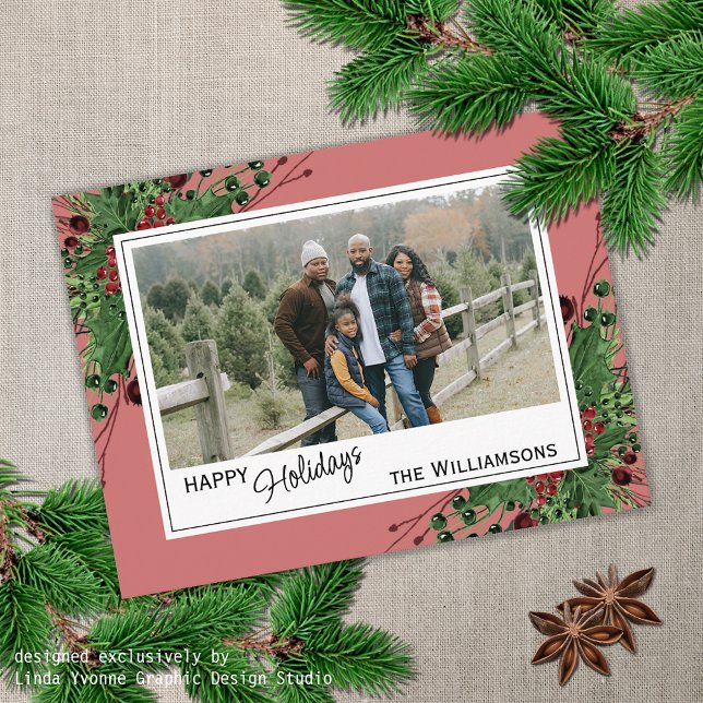 Rote Berries Grüne, heilige botanische Blätter auf Postkarte (Von Creator hochgeladen)