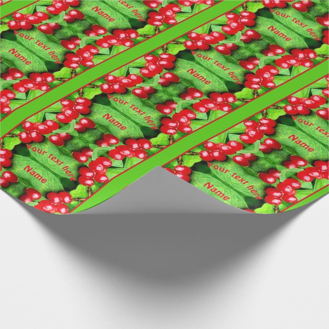 Rote Berries mit Personalisierter Raindrops Geschenkpapier (Ecke)