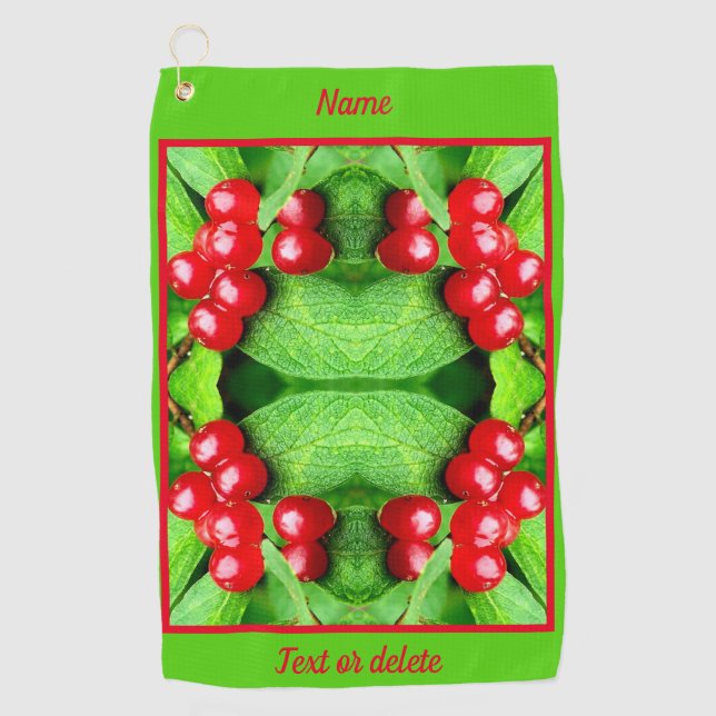 Rote Berries mit Raindrops Abstrakt Personalisiert Golfhandtuch (Vorderseite)