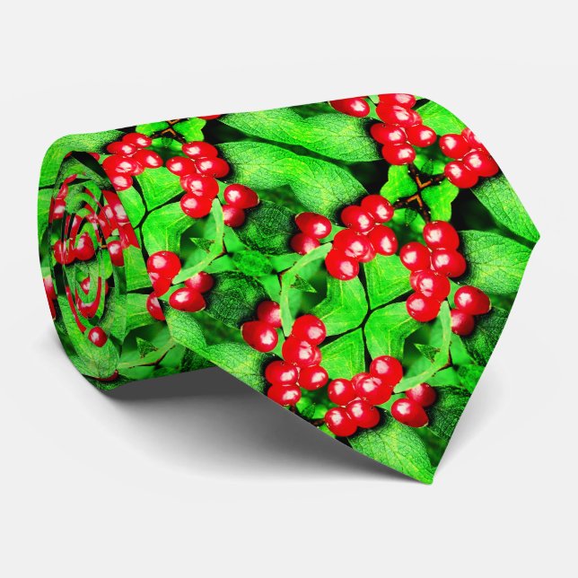 Rote Berries mit Raindrops Abstraktes Naturemuster Krawatte (Gerollt)