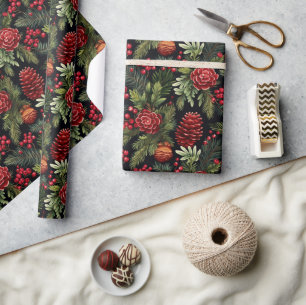 Rote Berries Pinecones Filiale Floral Xmas Geschen Geschenkpapier