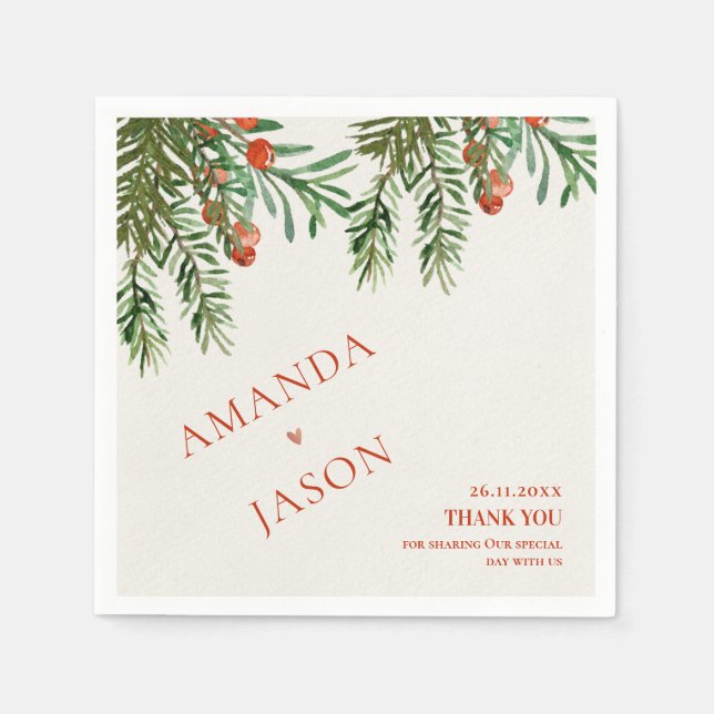 Rote Berries und Blätter Festliche Weihnachtsfeier Serviette (Vorderseite)