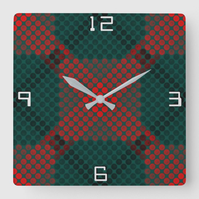Rote bis schwarze Kugeln oder Löcher über grünem H Quadratische Wanduhr (Vorderseite)