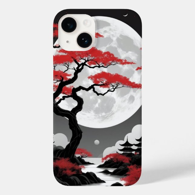 rote Blätter und Vollmond Case-Mate iPhone Hülle (Rückseite)