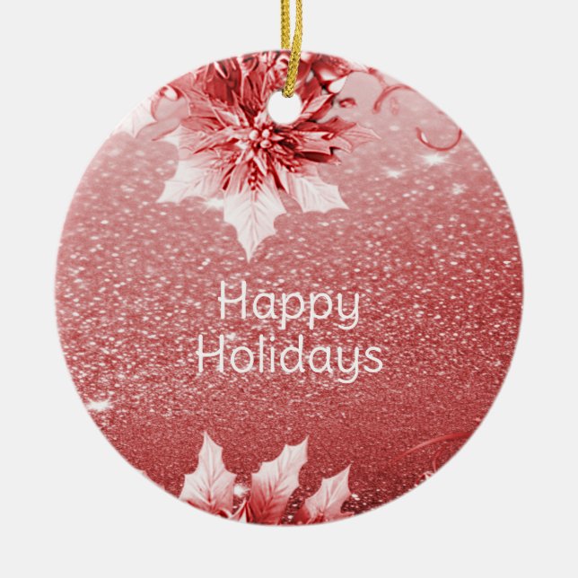 Rote Blätter Weihnachtsfeiertag Keramik Ornament (Vorne)