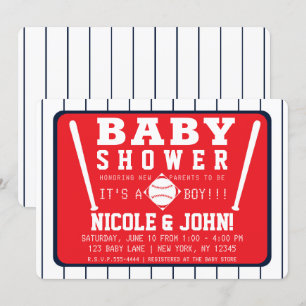 Rote Blau-weiße Streifen Baseball-Baby-Party Einladung