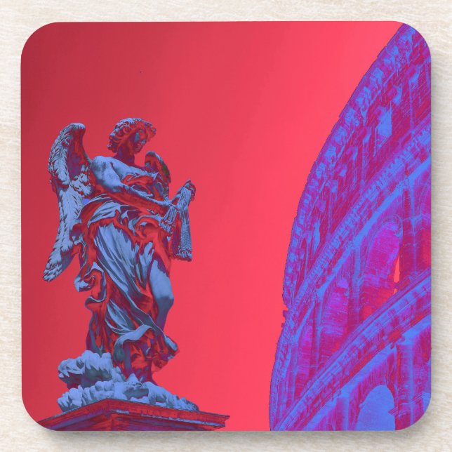 Rote, blaue digitale Kunst des Kolosseums und Stat Getränkeuntersetzer (Vorderseite)