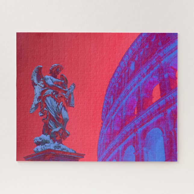 Rote, blaue digitale Kunst des Kolosseums und Stat Puzzle (Horizontal)