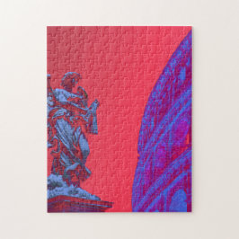 Rote, blaue digitale Kunst des Kolosseums und Stat Puzzle