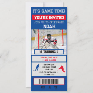 Rote & blaue Eishockey-Torhüter-Ticket-Party-Einla Einladung