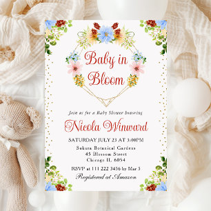 Rote Blaue Gelbe Blumen Herz Kranz Babyparty Einladung
