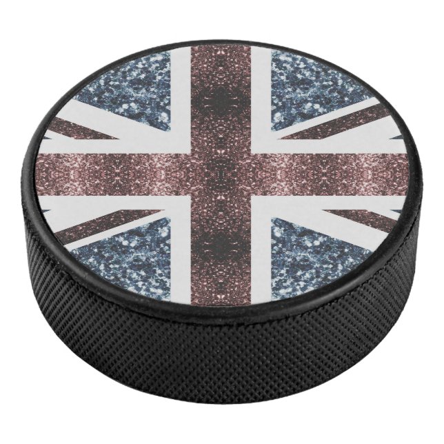 Rote blaue Glitzern unter der Flagge Rustikales UK Eishockey Puck (3/4)