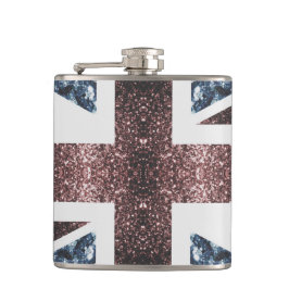 Rote blaue Glitzern unter der Flagge Rustikales UK Flachmann