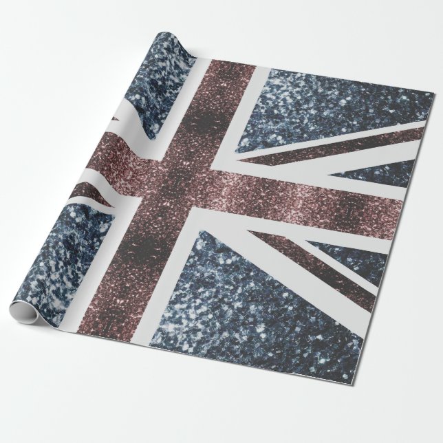 Rote blaue Glitzern unter der Flagge Rustikales UK Geschenkpapier (Ungerollt)