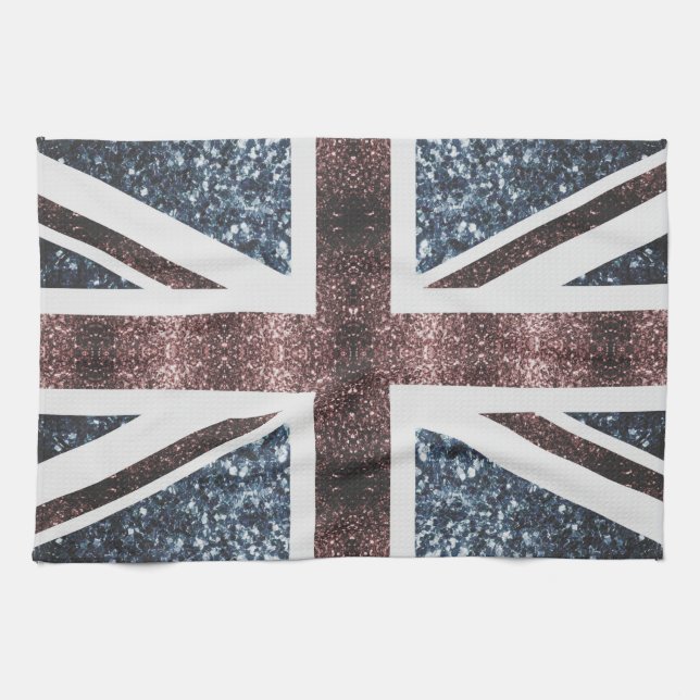 Rote blaue Glitzern unter der Flagge Rustikales UK Geschirrtuch (Horizontal)