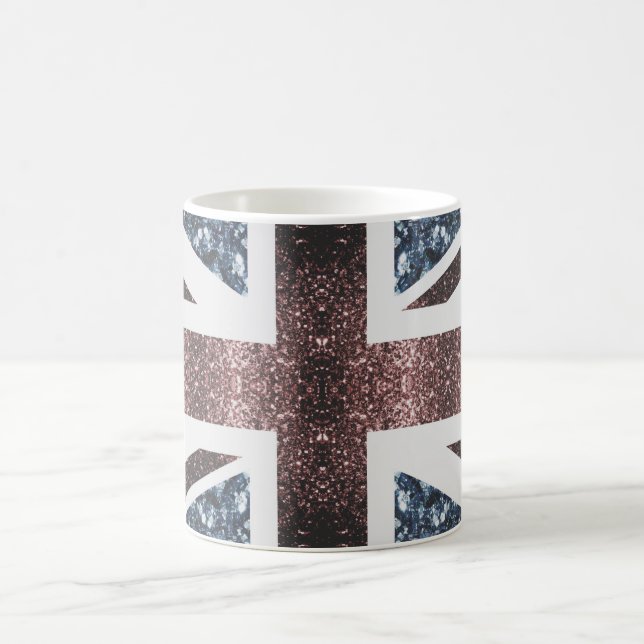 Rote blaue Glitzern unter der Flagge Rustikales UK Kaffeetasse (Mittel)