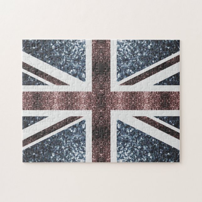 Rote blaue Glitzern unter der Flagge Rustikales UK Puzzle (Horizontal)