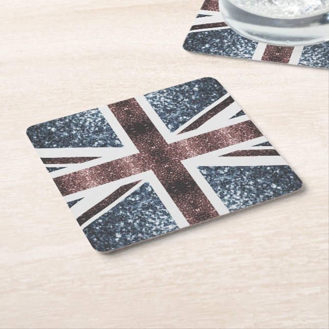 Rote blaue Glitzern unter der Flagge Rustikales UK Rechteckiger Pappuntersetzer (angewinkelt)