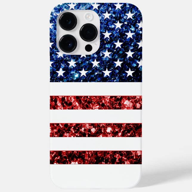 Rote blaue Glitzern unter US-Flagge Imitat Case-Mate iPhone Hülle (Rückseite)