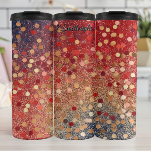 Rote Blaue Gold Glitter Punkte Thermosbecher