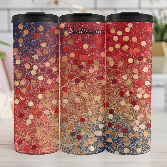 Rote Blaue Gold Glitter Punkte Thermosbecher (Von Creator hochgeladen)