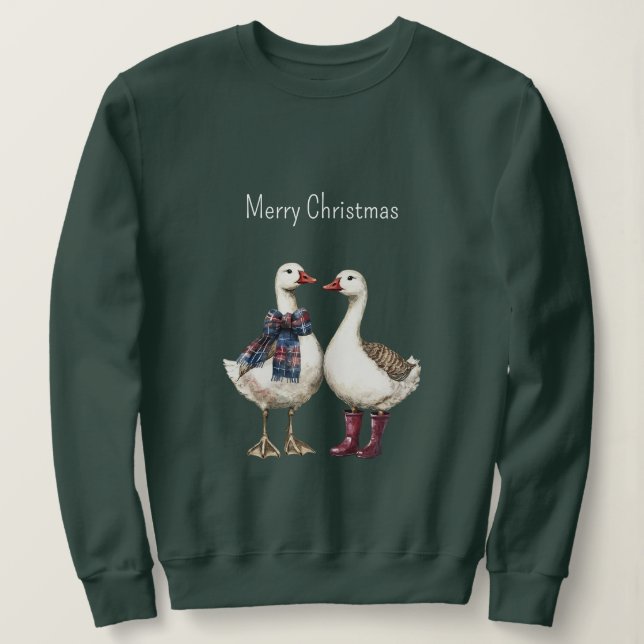 Rote Blaue Karierte Weihnachtsgänse Sweatshirt (Design vorne)