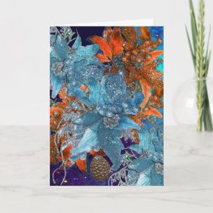 ROTE BLAUE POINSETTIAS, CHRISTMAS STARTEN IN GLITZ FEIERTAGSKARTE