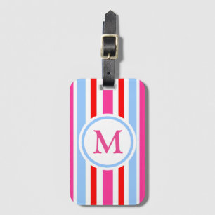 Rote Blaue Rosa Bonbonstreifen Monogramm Gepäckanhänger